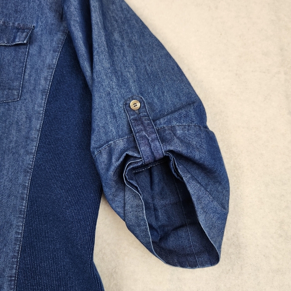 Kim Rogers Size Large Blue Denim Style Button Down Roll Tab Sleeve Casual Shirt - Picture 3 of 9